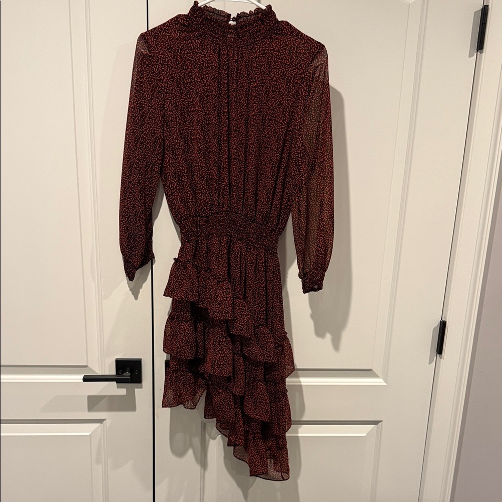 Misa Elegant Black and Red Ruffle Dress
